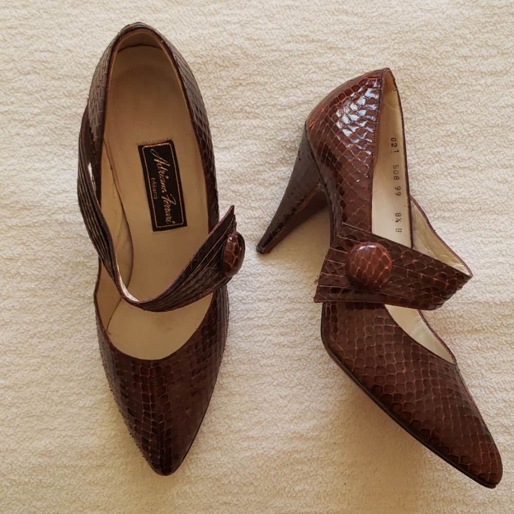 Matching Snake Skin/Leather Shoes and Clutch